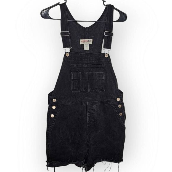 London Jeans Women's Vintage 90s Denim Overall Shorts Black size Small - Picture 1 of 6